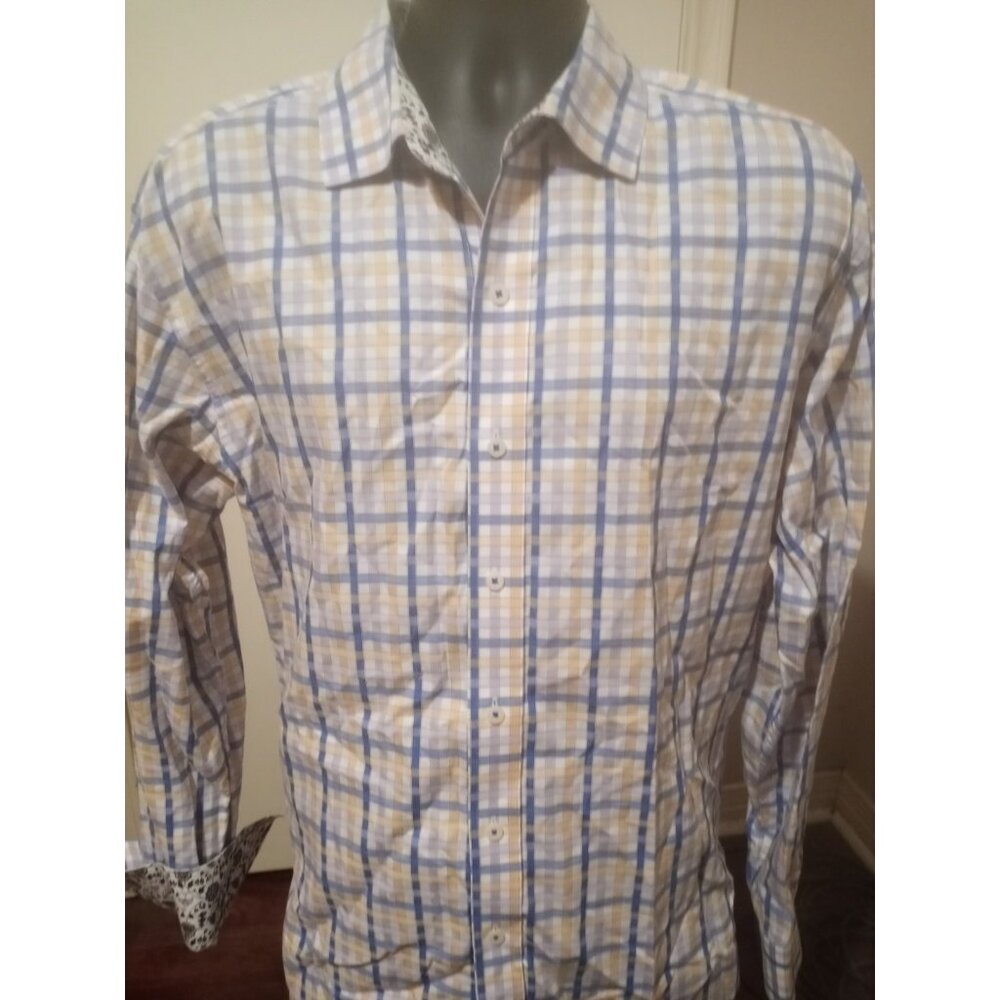 Robert Graham Blue and Yellow Plaid Casual Button Down Shirt